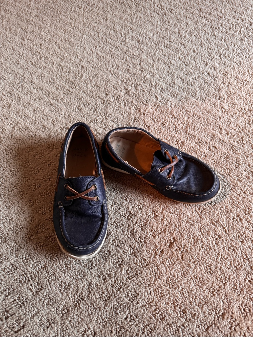 Janie and Jack Boys Navy Dress Boat Shoes with Brown Laces Size 13 Boys